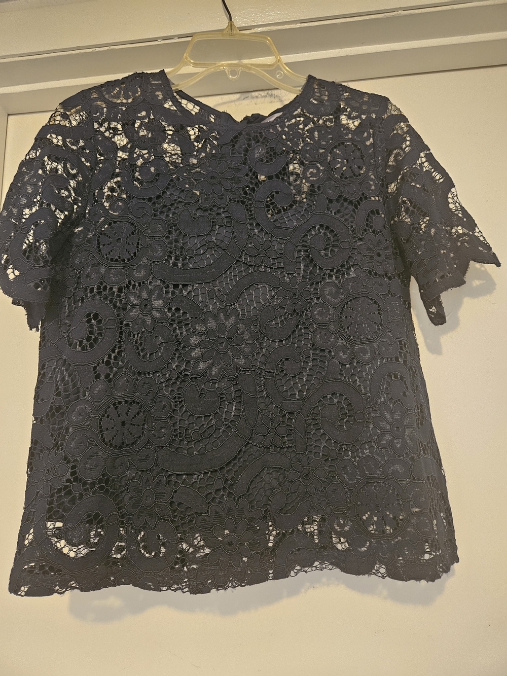 Nanette Lepore Navy Crochet Lace Short Sleeve Top